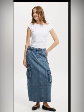 Cotton On Denim Cargo Maxi Skirt Size 10